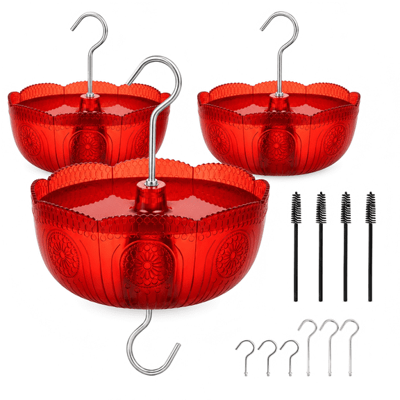 H Ant Moat for Hummingbird Feeders, 4 Pack 6 oz, Vintage Style Hummingbird Feeder Parts Ant Guard & Stopper, Red