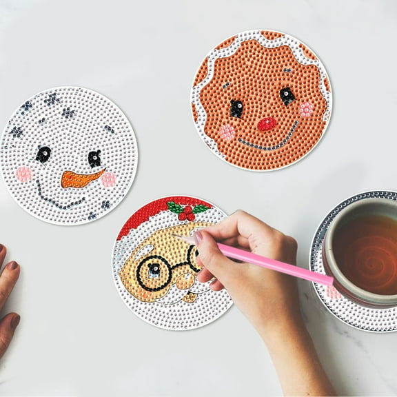 4pcs DIY Diamond Painting Coaster Kit with Clown Design and Stand, Perfect for Home Decor and Gift Giving