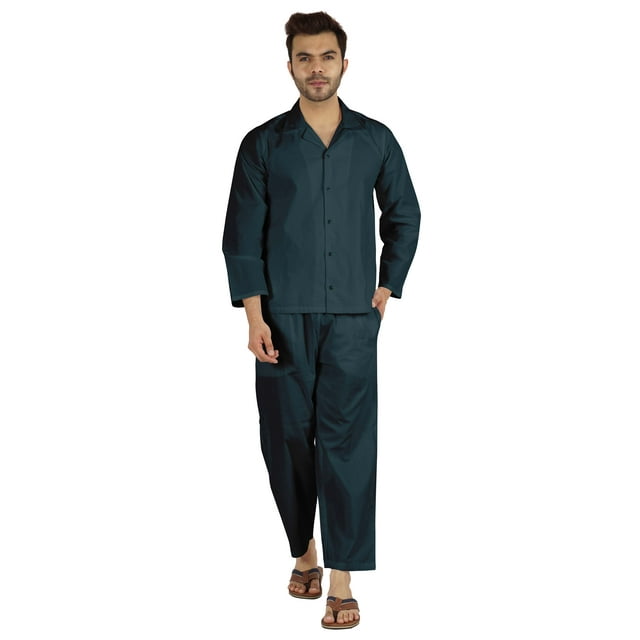 Inkmeso Ensemble de Pyjama Classique Uni en Coton, Pyjama Boutonné pour Hommes, 2 Pcs, Tenue de Nuit