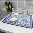 thumbnail image 6 of Blue Floral Branches Dish Drying Mat for Kitchen Counter Chinoiserie Pattern Dish Drying Pad 18x24 In Absorbent Vintage Flowers Decor Dishes Drainer Pad Dish Dry Rack Mat for Counter Coffee Bar, 6 of 7