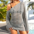 thumbnail image 4 of Cavosen Swimsuit Cover Ups for Women Swim Bikini Knitted Crochet Hollow Out Dress Swimwear Kimono Long Sleeve One Shoulder Neck Sheer Pool Bathing Suit Solid Swimsuit Kaftan, 4 of 7