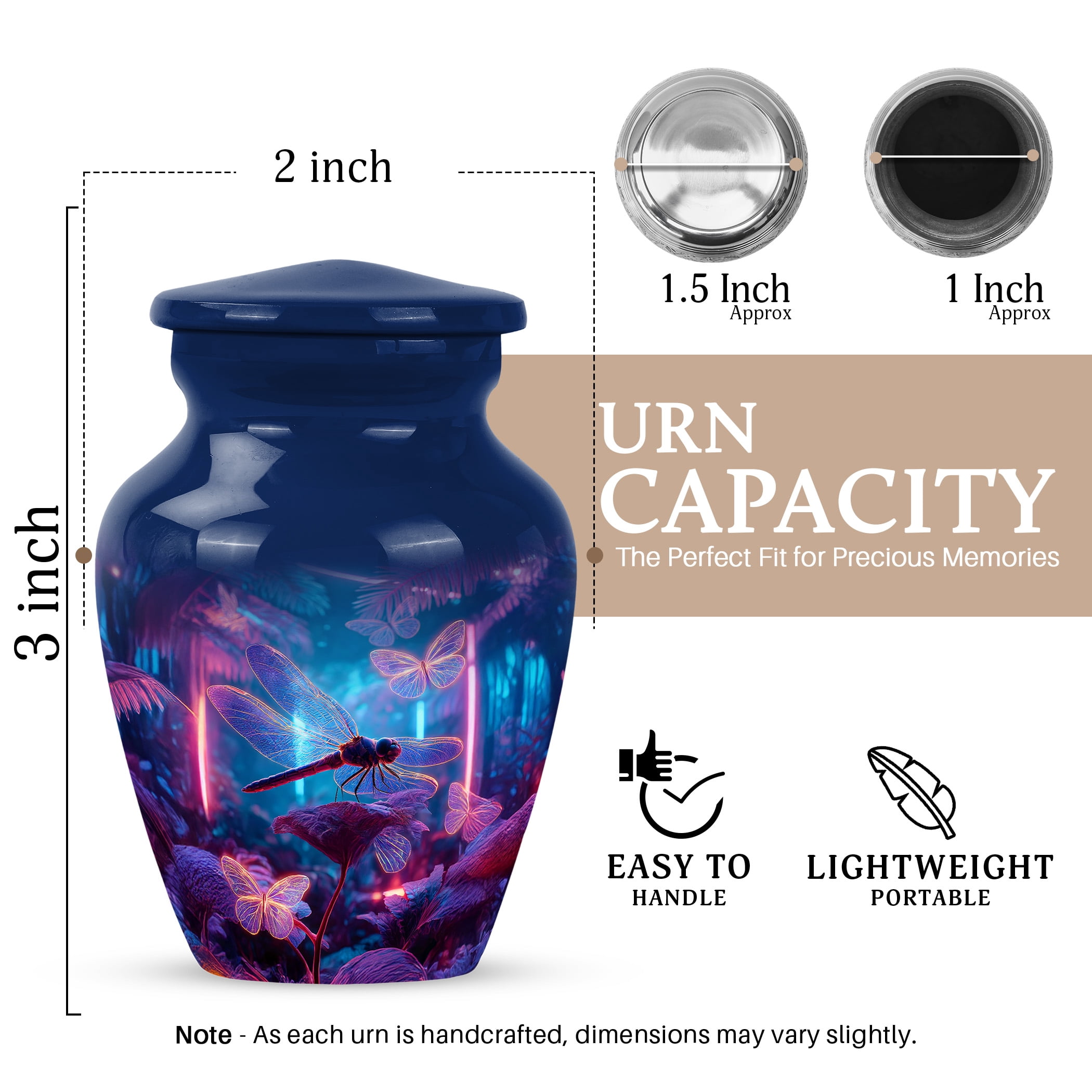 JAGSHASHI Dragonfly Mini Keepsake Urn For Ashes For Women – Small Cremation Urn For Ashes Adult Male or Pets – Funeral Token Urns with Velvet Box – Memorial Tribute for Families (Blue 3 Inch)