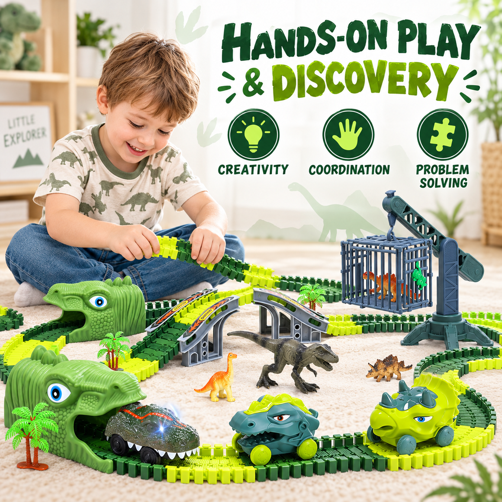 WEFONE Dinosaur Race Track Set 277-Piece Building Kit photo 3