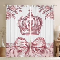 Manfei Pink Princess Crown Black Out Curtains for Girls, Vintage Flower Bowknot Curtains Pack of 2 (42x63 Each), Chic Ribbon Bedroom Curtains, Curtains and Drapes Decor