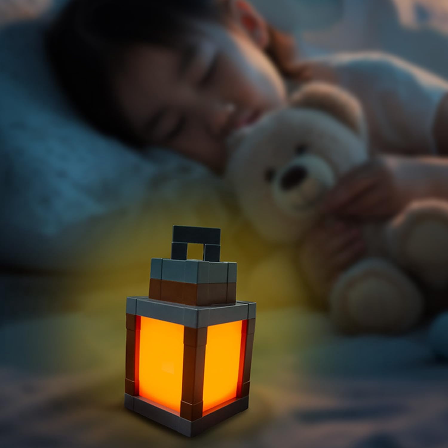 Pixelated Lantern Night Light, 2026 Xmas Gift LED 16 Colors Change Hanging Lantern Lamp from Minecraft - Rechargeable Wall Tabletop Night Lights for Gamer Boys Girls Man Bedroom Game Room Wall Decor