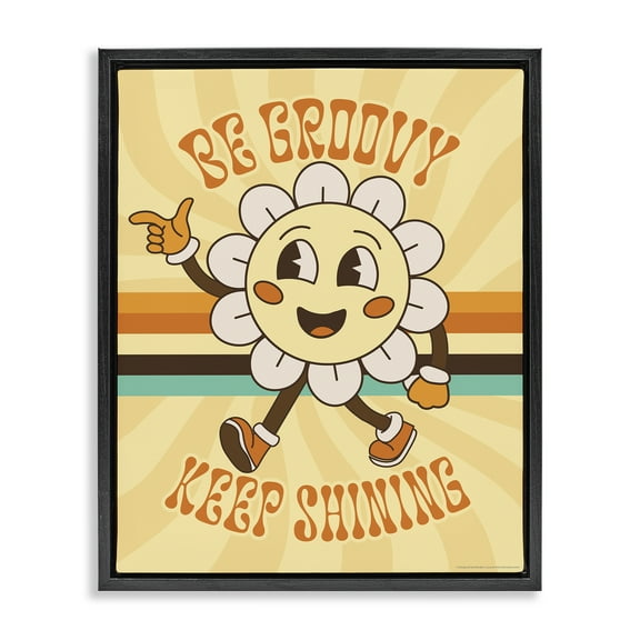 Stupell Industries Be Groovy Keep Shining Text & Numbers Painting Black Floater Framed Canvas Art Print Wall Art, 17 x 21