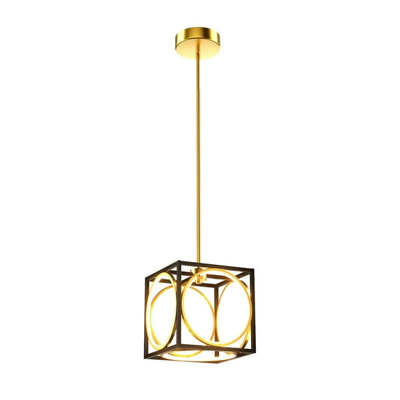 Gymax Modern LED Pendant Light 3000K Warm Light Cube Ceiling Light Fixture Golden
