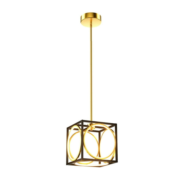 Gymax Modern LED Pendant Light 3000K Warm Light Cube Ceiling Light Fixture Golden