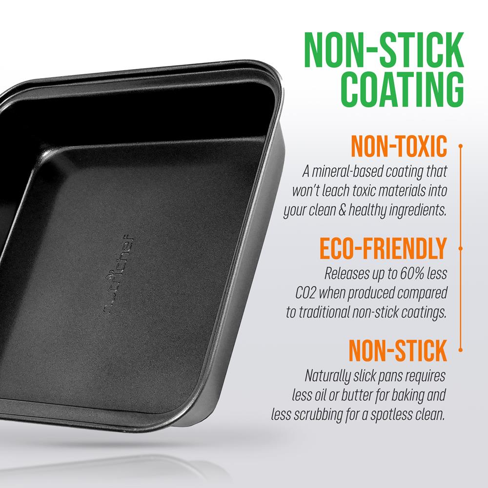 NutriChef Non-Stick Cake Square Deluxe Black Carbon Steel Pan, Quality Metal Bakeware for Cooking