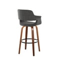 thumbnail image 4 of Vintage Flair 30" Mid-Century Modern Fixed-Height Barstool with Swivel in Walnut Wood and Charcoal Fabric with Round Black Metal Footrest by LumiSource - Set of 2, 4 of 4