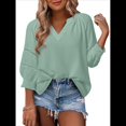 thumbnail image 1 of Blusas de 3/4 para Mujer, Plisadas, Informales, de Negocios, con Cuello en V, Holgadas, para Oficina Verde XL, 1 of 7