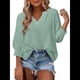 thumbnail image 1 of Blusas de 3/4 para Mujer, Blusas Plisadas Informales de Negocios con Cuello en V, Camisas Holgadas de Oficina Verde L, 1 of 7