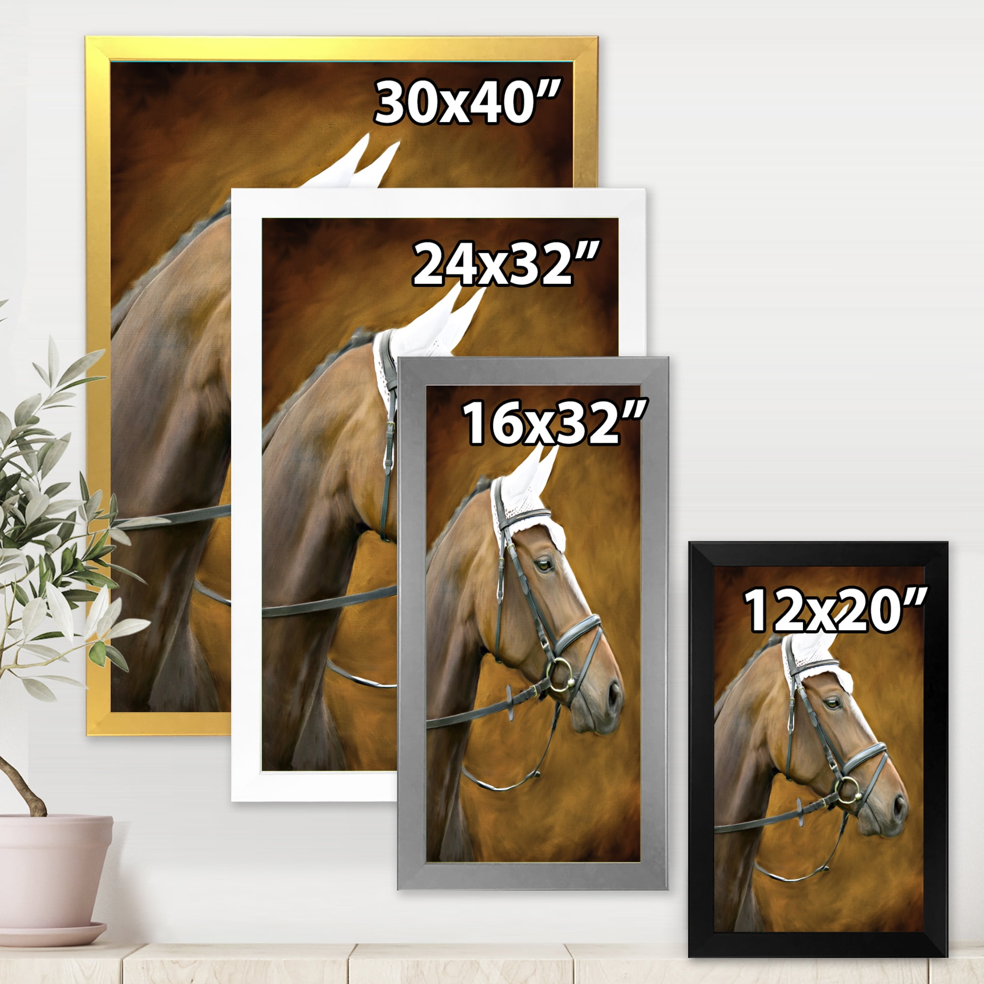 Designart 'Close Up Portrait Of Brown Horse With White Ears' Farmhouse Framed Art Print