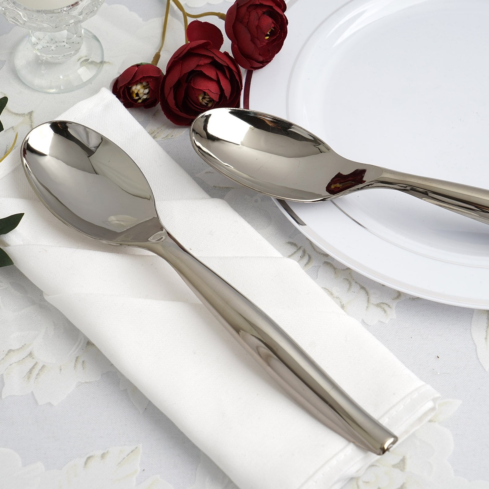 Efavormart 9.75" Silver Disposable Plastic Serving Spoon for Wedding