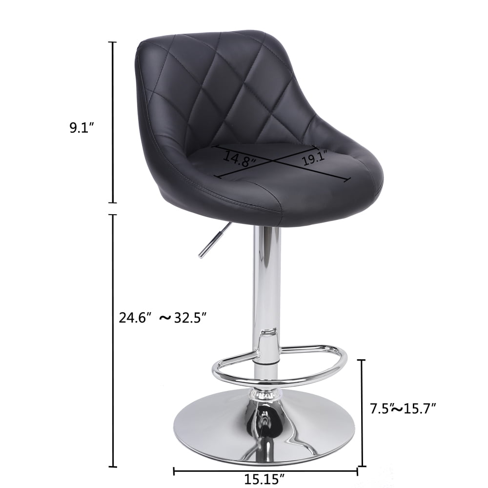 2Pcs Adjustable High Bar Stools No Armrest, Swivel PU Leather Kitchen Stool, Black