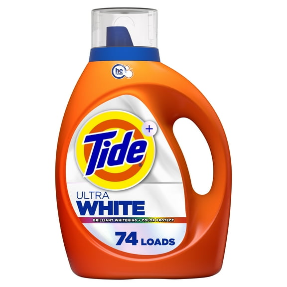 Tide Ultra White Liquid Laundry Detergent, Brilliant Whitening Color Protect, 105 fl oz, 74 Loads