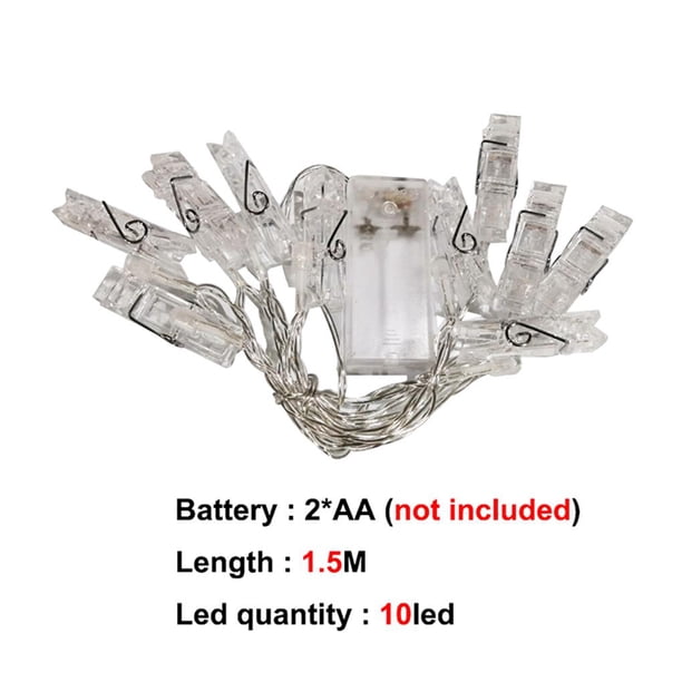 Cadena De Luces Con Clip Para Fotos De 1,5 M, Funciona Con Pilas, 10 Pinzas Led Para La Ropa, Accesorios Para El Hogar Para Colgar Fotos Moyic HA021465-00