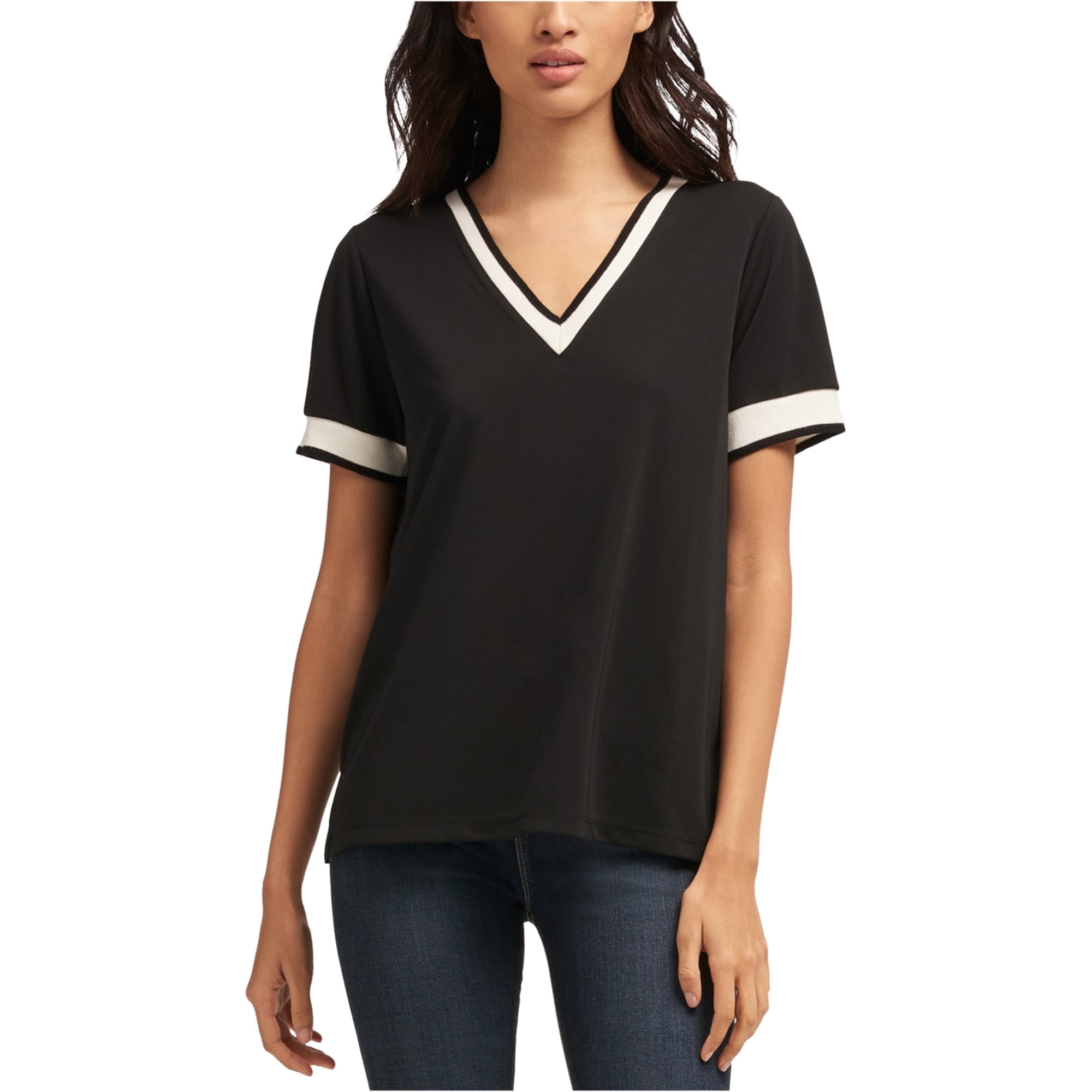 DKNY Womens Contrast Trim Basic T-Shirt 