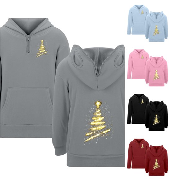 Tanghaowl Kids Sweatshirts Boys Print Hooded Pullover Sweatshirt with Zipper Eyelets and Pocket for Kids Casual Outfit Grey 7-8 Years