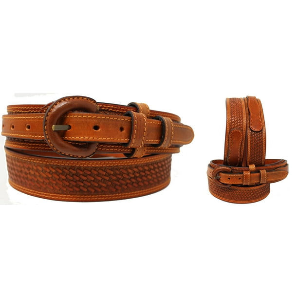 5354 Men's 11/2" Wide Basket Weave Tooled Leather Casual Jean Ranger