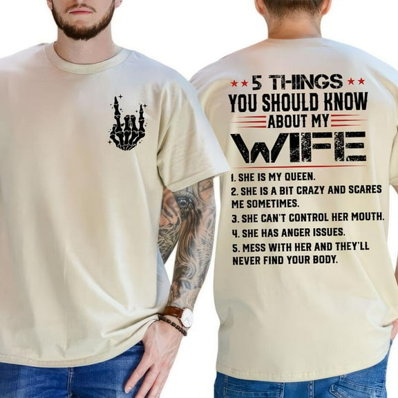 Funny “5 Things About My Wife” T-Shirt – Unisex 2-Sided Gift Tee for Husband
