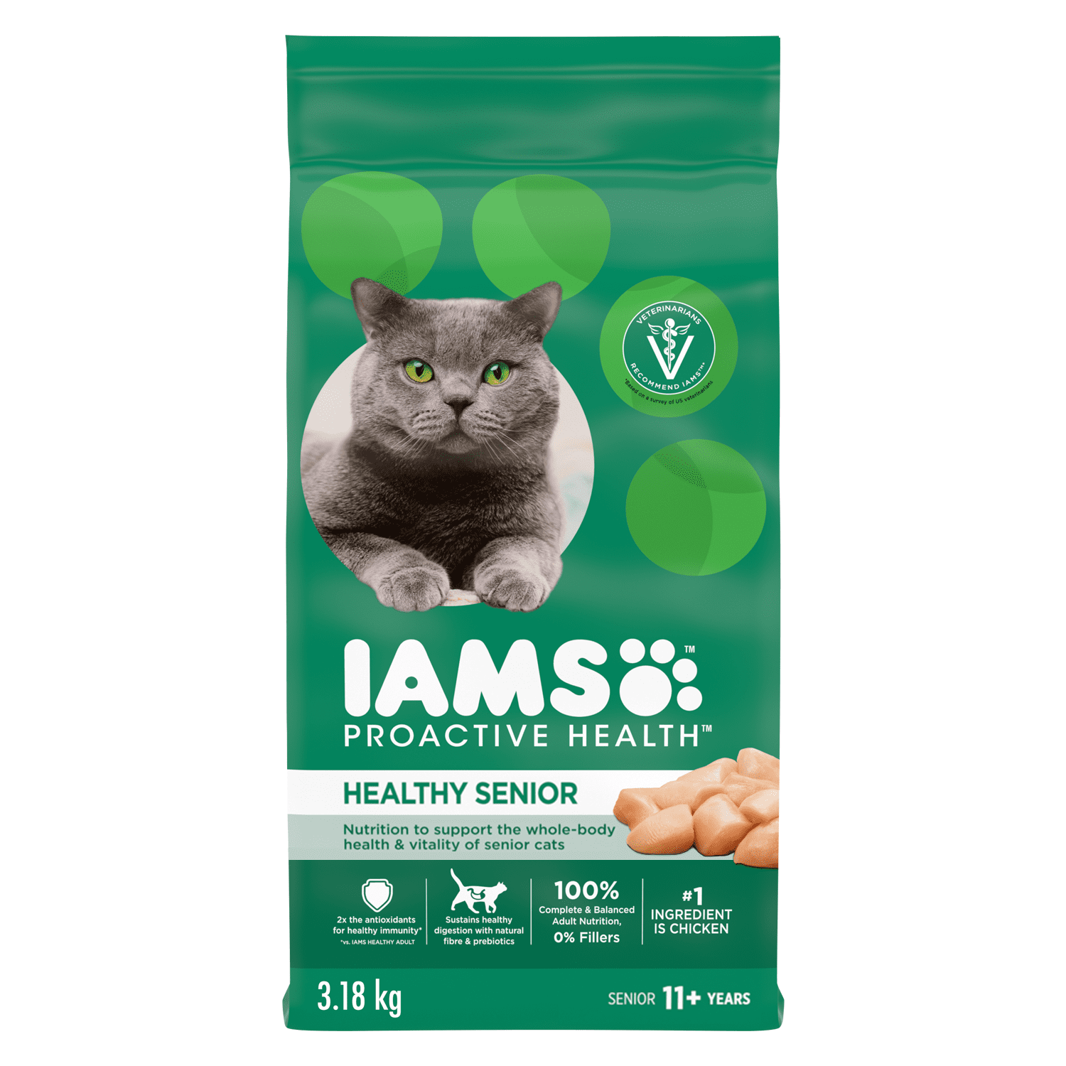 Nourriture sèche pour chats IAMS PROACTIVE HEALTH Chat âgé en santé avec poulet, sac de 3,18 kg