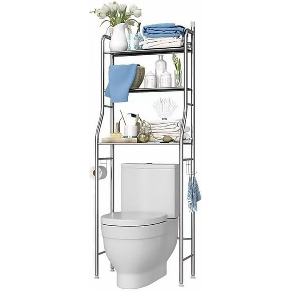 Royalbelle Over The Toilet Storage** – 3-Layer, Floor-Standing, Metal Cabinet with Towel Hooks
