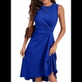 thumbnail image 1 of Vestido de Cóctel de Verano para Mujer, Sin Mangas, con Cintura Fruncida, Fluido, Corte A, Corte Alto y Bajo, Midi, Azul, Talla L, 1 of 6