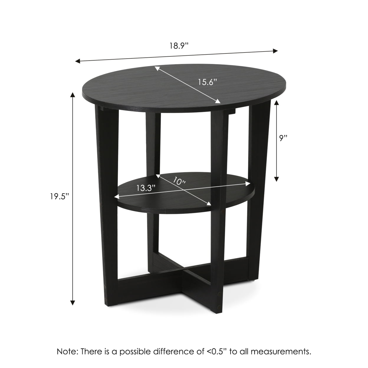Furinno JAYA Oval End Table, Walnut, Set of 2