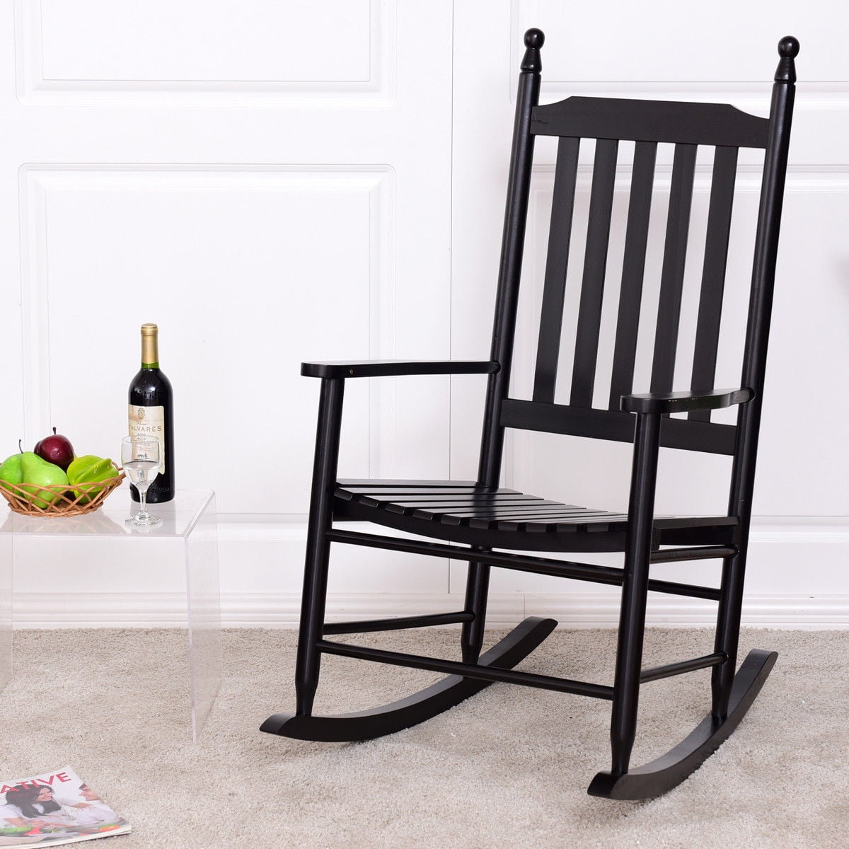 Gymax Wooden Rocking Chair Porch Rocker Armchair Balcony ...