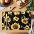 thumbnail image 2 of Sunflower Black Placemats Set of 12 Yellow Petals Floral Farmhouse Bee Place Mats Indoor Wipeable Table Mats Washable Cloth Dining Table Placemats for Kitchen Holiday Party Home Decor 13x19 Inch, 2 of 9