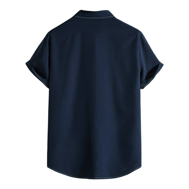 Camisa de manga corta con cuello vuelto y color liso para hombre, primavera/verano - Prenda informal de poliéster para el trabajo/el día a día