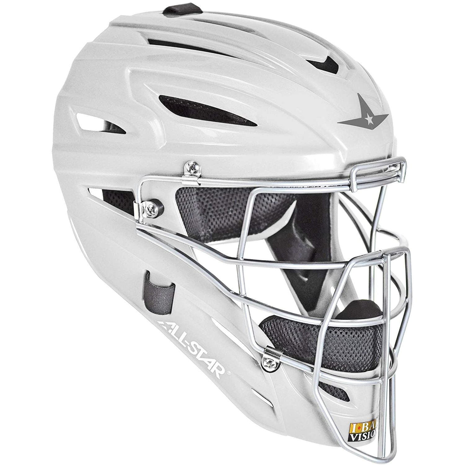 All Star Adult System Seven Baseball Softball Catchers Helmet, White