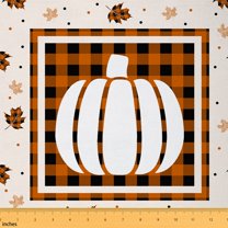 Homewish Cartoon Pumpkin Print 01 for Teens, Black Orange Buffalo Plaid Room Decor Fabric by the Yard, Autumn Maple Leaf Sewing Fabric, Luxury Bedroom Decor