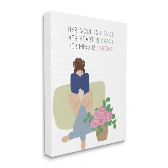 Stupell Industries Her Soul is Fierce Motivational Phrases Woman Reading Book Inspirational Painting Gallery Wrapped Canvas Print Wall Art, 16 x 20
