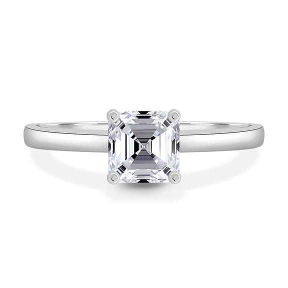 2.00Ct Asscher Cut Moissanite Solitaire Engagement Ring, Hidden Halo & Cathedral, 14K White Gold