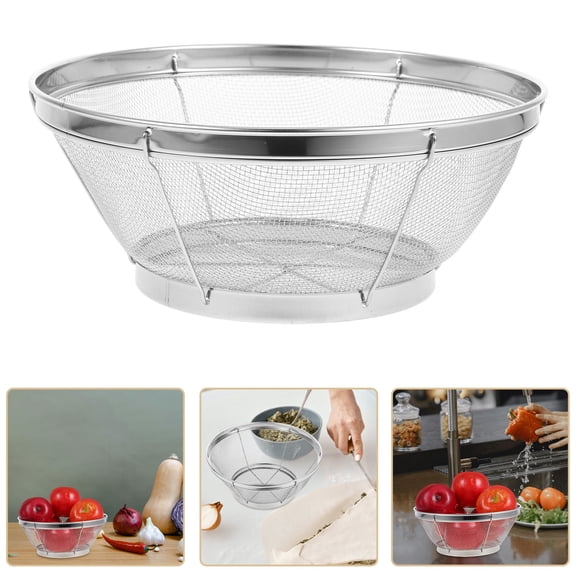 FOMIYES Stainless Steel Strainer with Wood Handle for Home Use Vegetable and Fruit Washing Basket