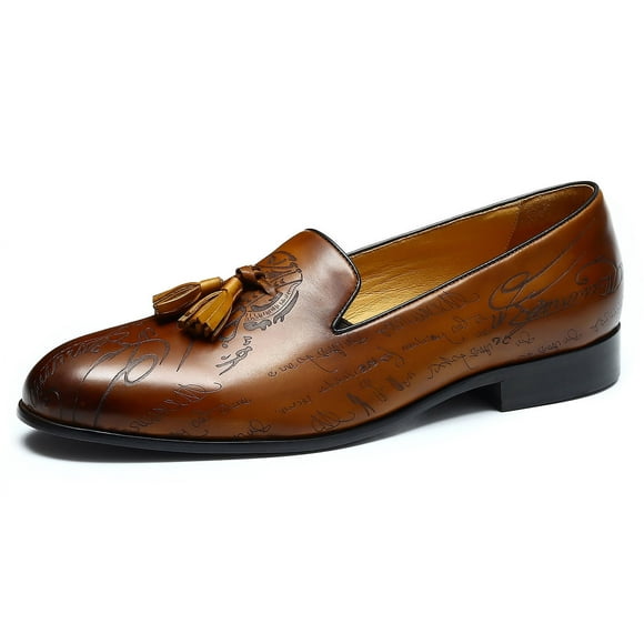 Santimon Men’s Tassel Loafers Classic Casual Dress Shoes Slip-On Party Loafers Brown US 11.5