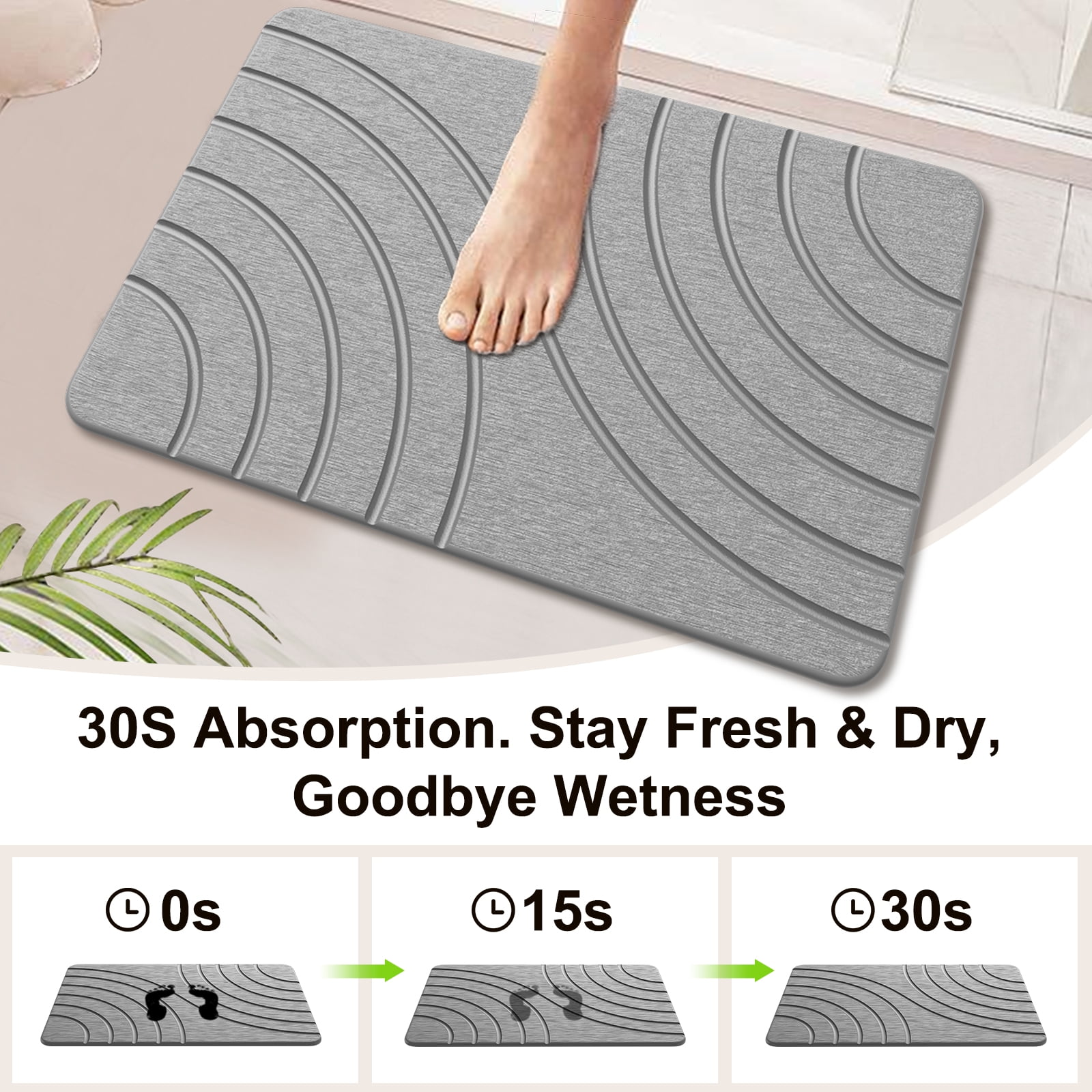 Cenepor Stone Bath Mat Diatomaceous Earth Shower Mat, Non-Slip Quick Drying Super Absorbent, Bath Mats for Bathroom, Easy to Clean, 24" x 16" Grey