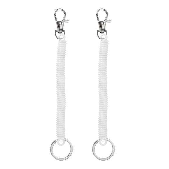 Uxcell Retractable Coil Spring Keychain, (6.7 Inch, White) (2 Pcs), Anti-Lost Stretch Cord Safety Key Chain with Lobster Clasp & Metal Key Ring, Suit For- Keys/Wallet/Cellphone
