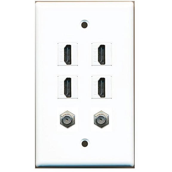 RiteAV - 4 HDMI and 2 - Coax Cable TV F Port Wall Plate White