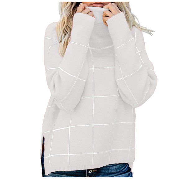 Viikei Cardigan Sweaters for Women Plus Size Fashion Women Fall Casual Long Sleeve Turtleneck Sweater Casual Solid Plaid Tops