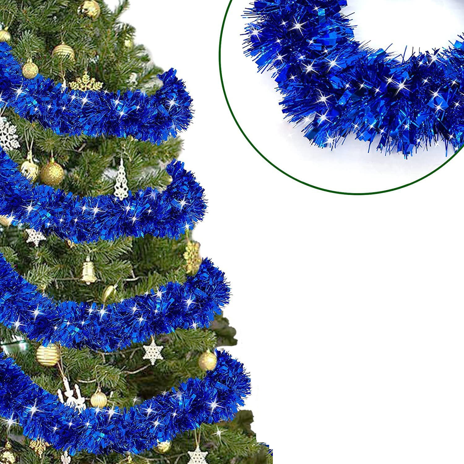 JOYIN 4 Pcs 6.6 Ft Christmas Blue Sparkly Tinsel Garland Metallic Twist Garland for Christmas Decoration
