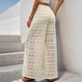 thumbnail image 4 of Summer casual trousers for women, high-waisted, loose-fitting, see-through lace wide-leg pants, 4 of 5