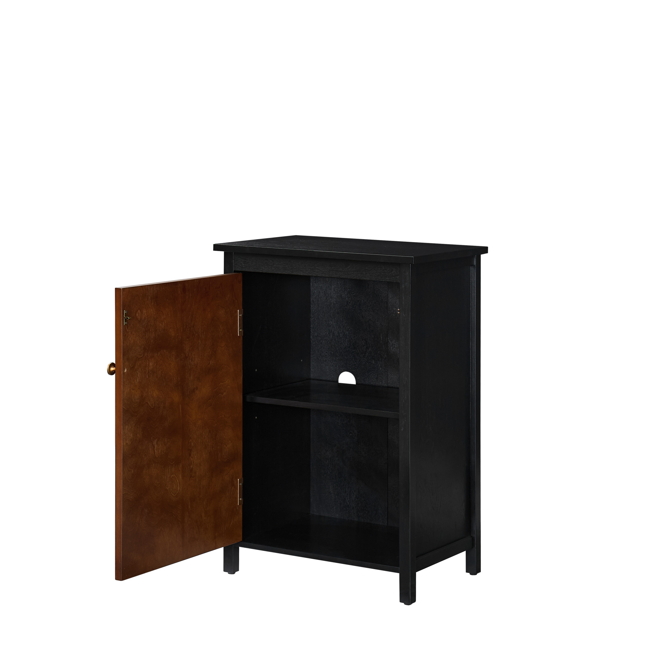GDF Studio 34.2" Tall Mid-Century Modern Floor Cabinet with Door & Adjustable Shelf, Black+Walnut