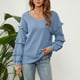thumbnail image 2 of Blusa informal de manga larga con cuello en V y manga farol con volantes y manga larga para mujer Pompotops  FGAJ5912, 2 of 5