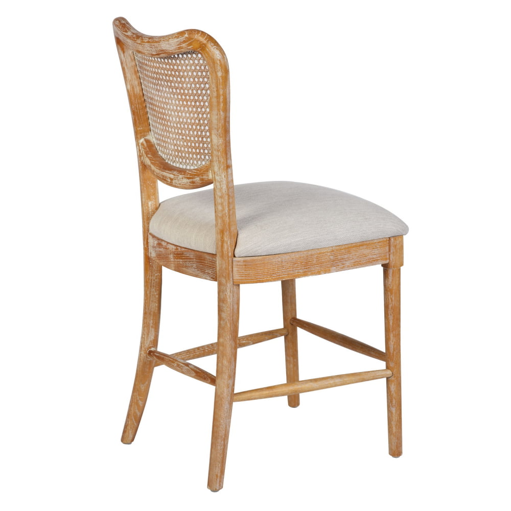 French Upholstered Natural Rattan Dining Chair, Country Farmhouse