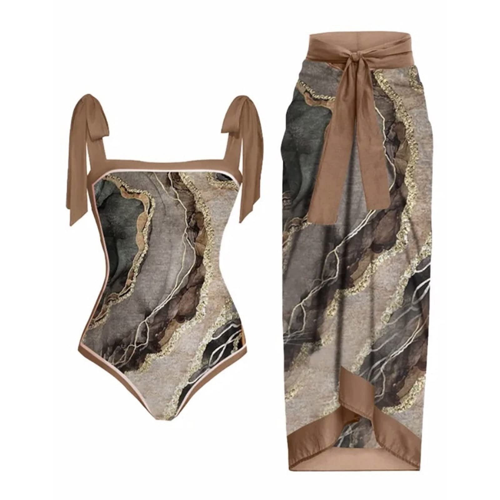 Fanxing Women Bathing Suit with Matching Cover Up Square Neck Monokini