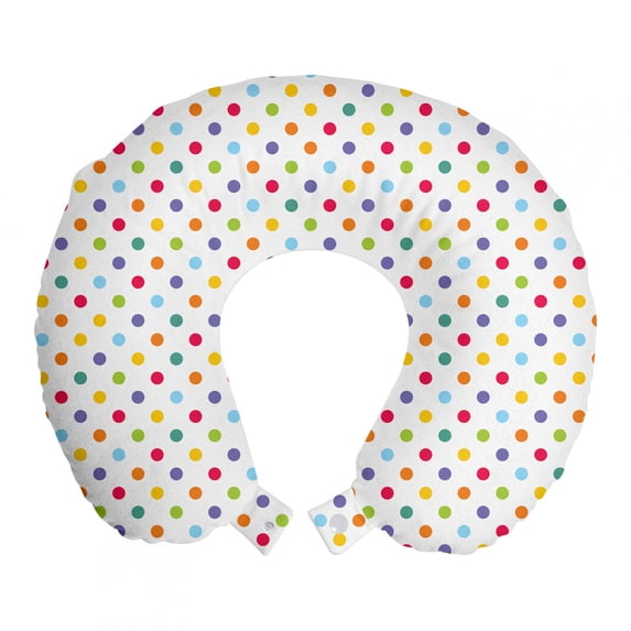 Geometric Travel Pillow Neck Rest, Vintage Polka Dots Pastel Colors on Blank Background Cheerful Desing Illustration, Memory Foam Traveling Accessory Airplane and Car, 12", Multicolor, by Ambesonne