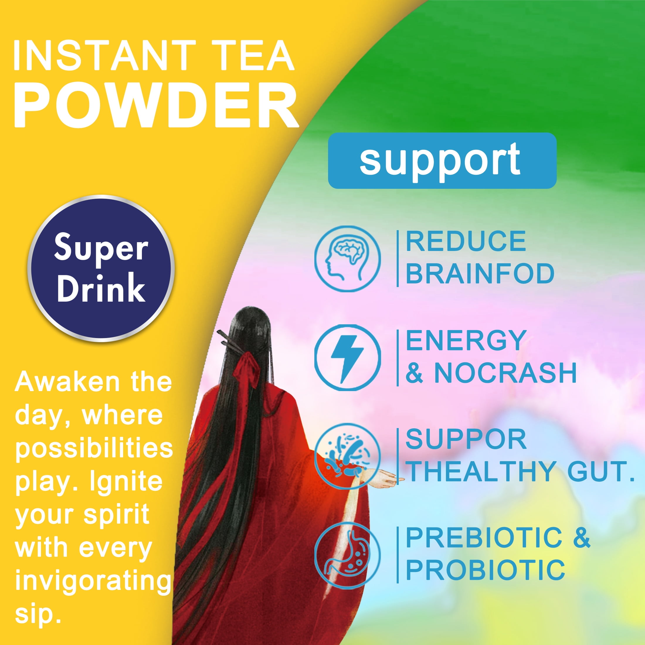DEZEN Combo Pack Calm Magnesium Powder Drink Mix + Yerba Mate Instant Tea Powder